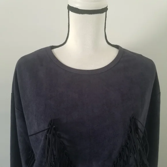 Market Cropped Blue Suede Top Sz Large - Picture 4 of 13